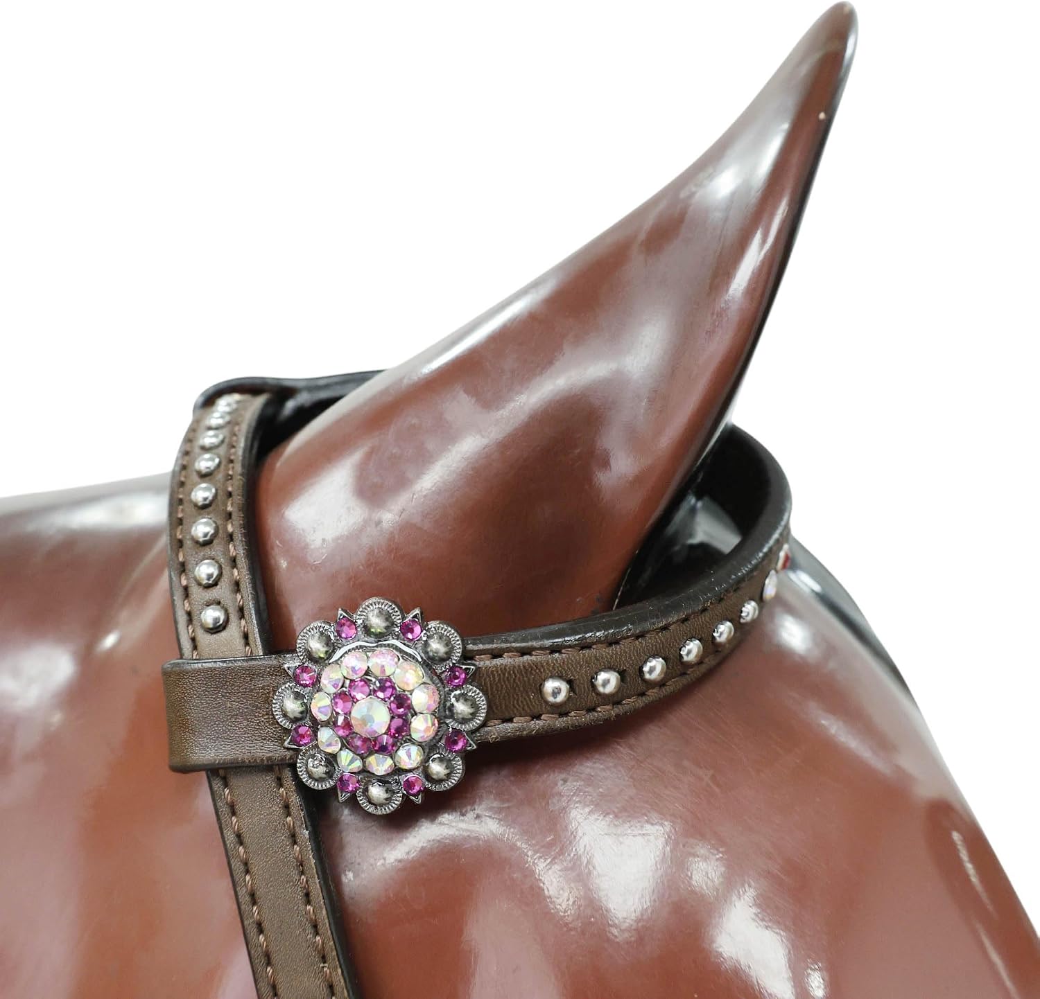 Pink Western Headstall and Gladiator Breast Collar Tack Set | Red, White & Orange Stones, Leather Strings | Argentina Cow Leather | Perfect Valentine’s Day Gift