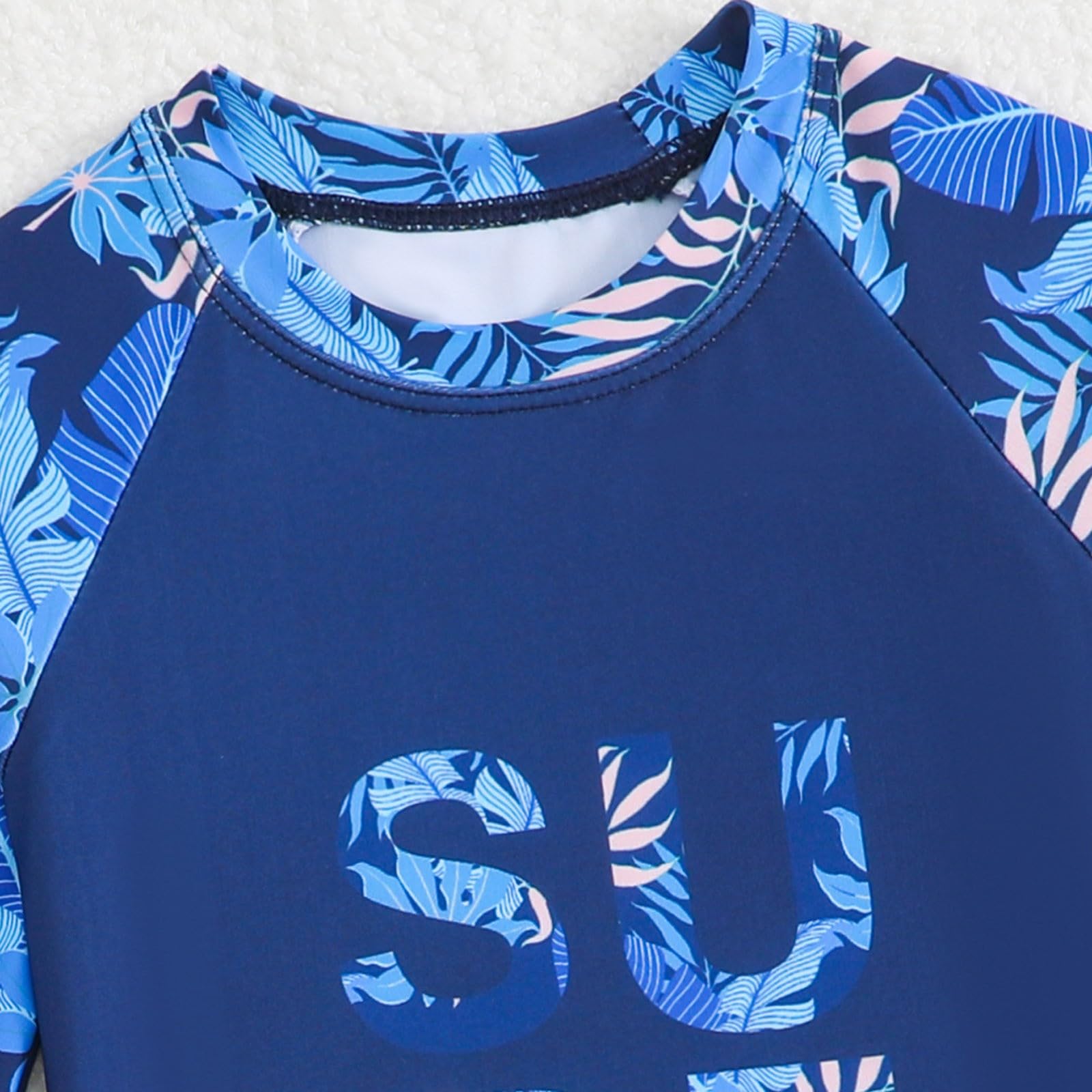 Generisch Bañador de playa para niños con mangas largas y bañador con protección solar UPF 50+, traje de baño de dos piezas con estampado de letras de hoja de arce