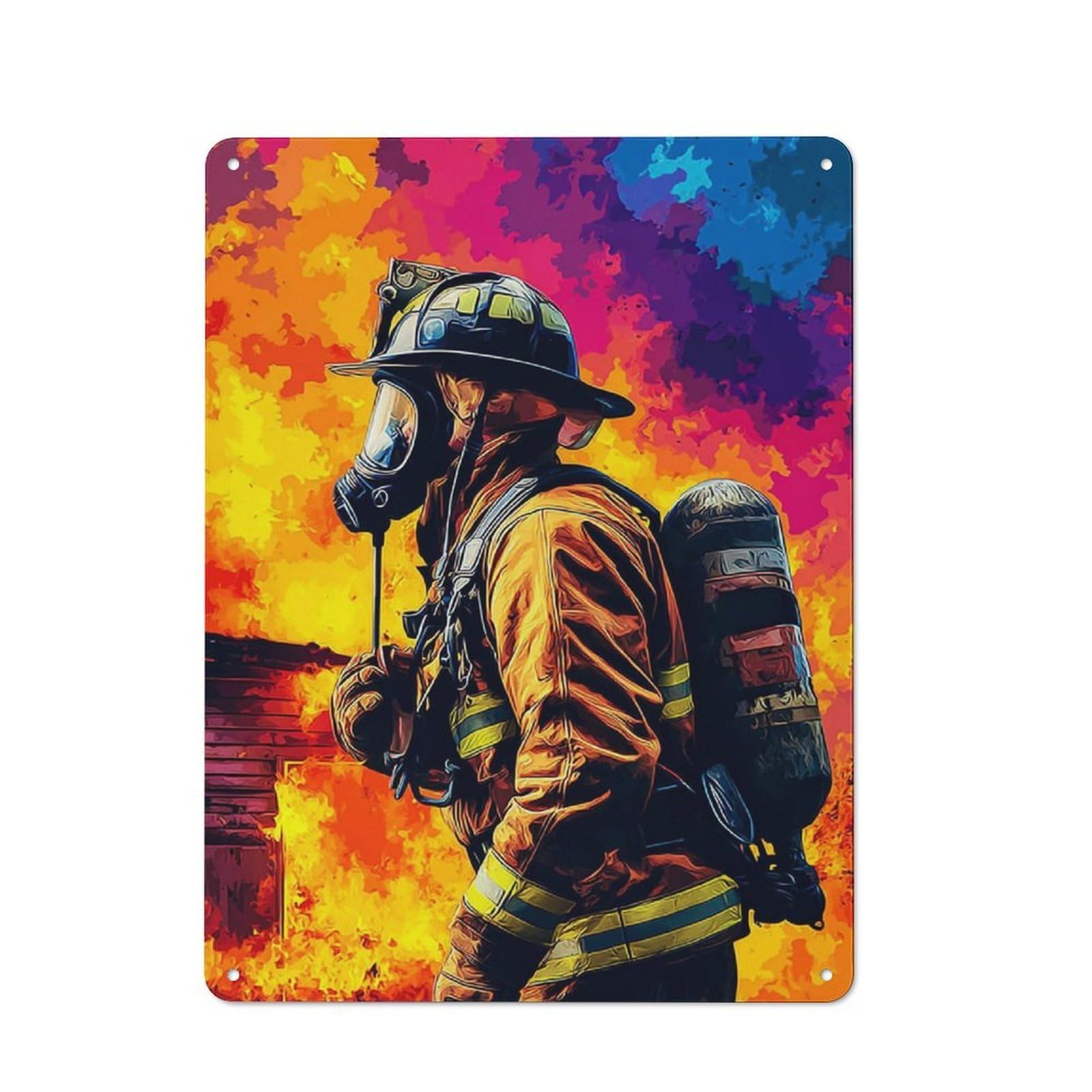 Junmoney Firefighter Bravery In Action Modern Retro Metal Wall Decor 40X30cm, Metal Wall Sign For Loft, Studio, Office Or Creative Room