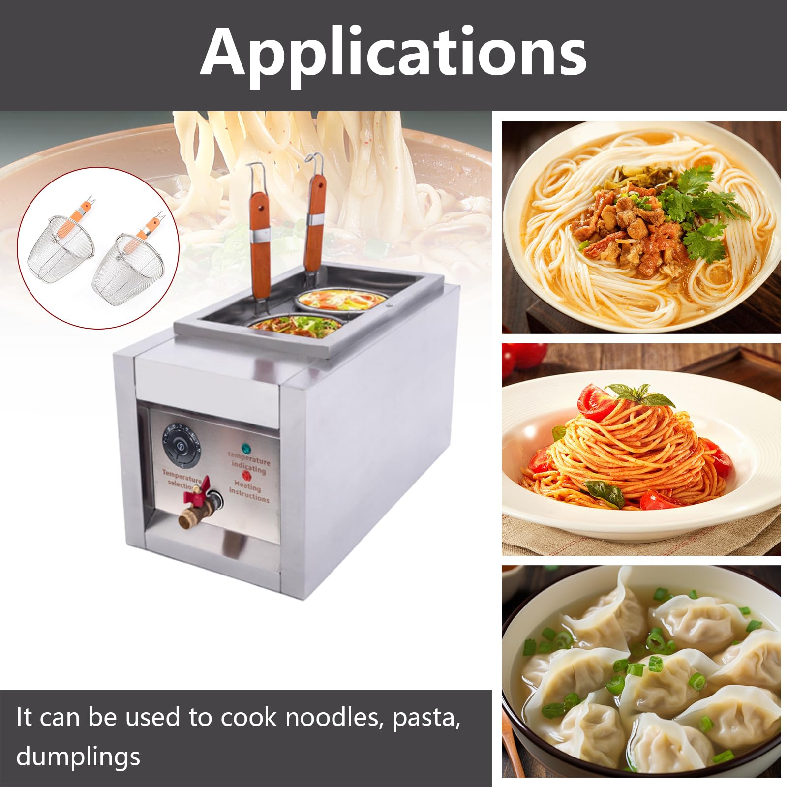 Bollitore elettrico per pasta e pasta a 2 fori Cuocipasta commerciale Cuocipasta da tavolo Alta efficienza Controllo preciso della temperatura Design in acciaio inossidabile Ideale per ristoranti, bu