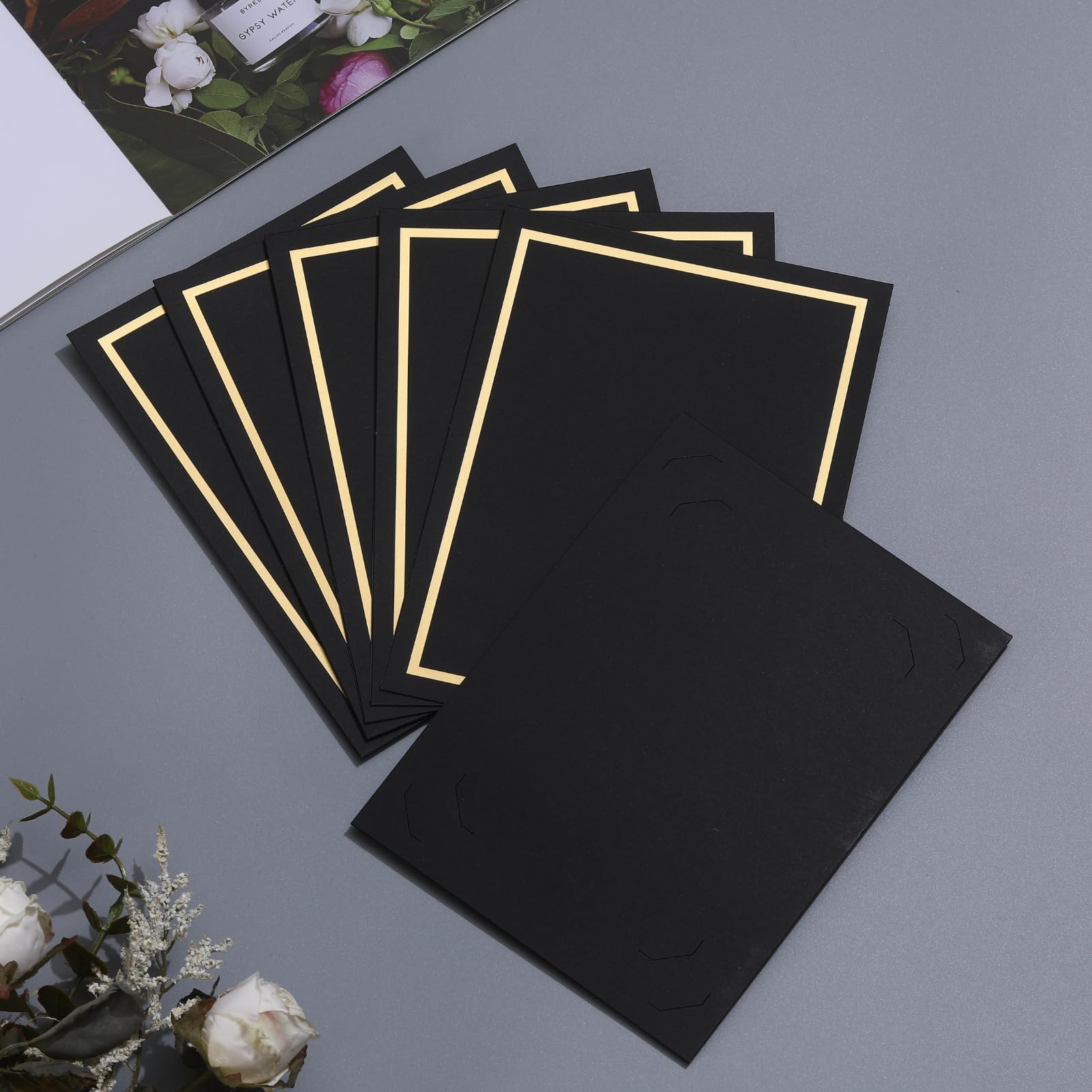 Foldery na zdjęcia 4 x 15 x 18 cm, ramka na zdjęcia, kartki na notatki, papierowe pozdrowienia, kartonowa ramka na zdjęcia na ukończenie szkoły, ślub, urodziny, klasę, DIY, czarne ze złotą