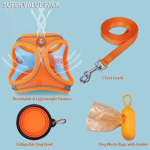 Miniatura 5 de Arnés para perro pequeño, arnés para cachorro y correa para caminar a prueba de escape, cómodo arnés de malla de aire para perro con tira