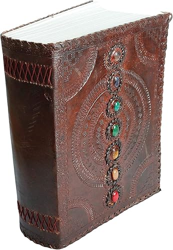 TUZECH Fat Leather - Diario grande de 600 páginas, cuaderno de cuero de siete piedras, cuaderno de bocetos hecho a mano en blanco, regalo de