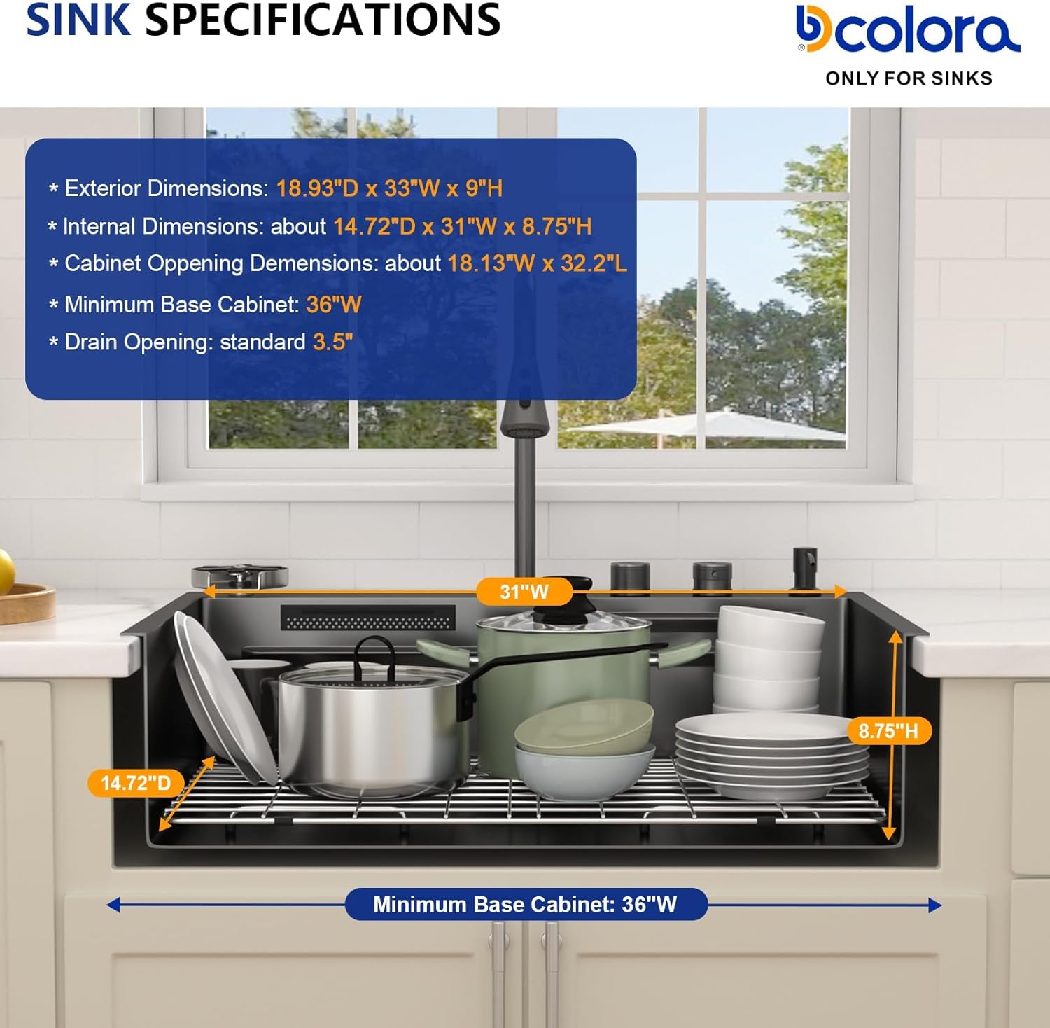 Dcolora 33 Inch Waterfall Kitchen Sink Luxury Black Kitchen Sink Drop In With Faucet Smart Topmount Sinks Workstation Multifunctional Stainless Steel Sink Overmount With Dual Control, DC-SFDOE00025