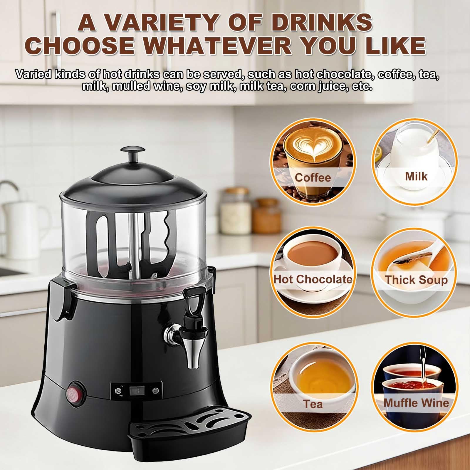 Machine À Chocolat Chaud Professionnelle, Plage De Température 30-90℃, Peut Maintenir Au Chaud Le Lait, Le Lait De Soja Et Les Jus, Avec Robinet Anti-Brûlure, Matériau En Acier Inoxydable 5L