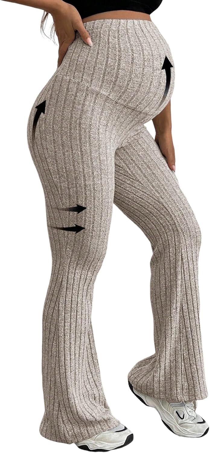 LALAGEN Womens Maternity Pants Adjustable Waist Skinny Bell-Bottom Long Pants with Super High Waist