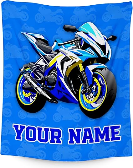 Kids Blanket for Boys, Personalized Cozy Soft Motorcycle Blanket Gifts for Kids, Cute Flannel Throw for Bed Couch, 60x80 Inches