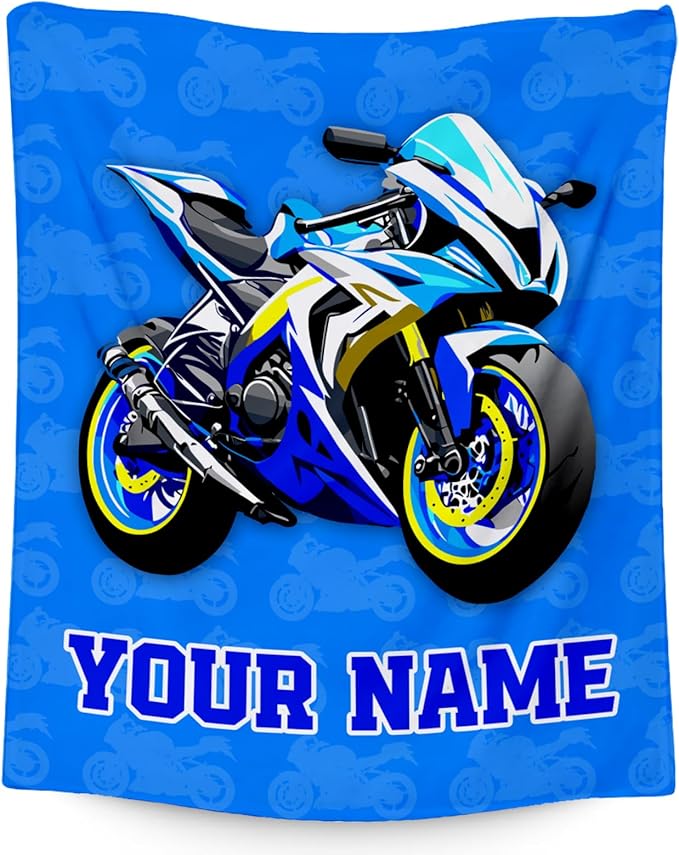 Kids Blanket for Boys, Personalized Cozy Soft Motorcycle Blanket Gifts for Kids, Cute Flannel Throw for Bed Couch, 60x80 Inches