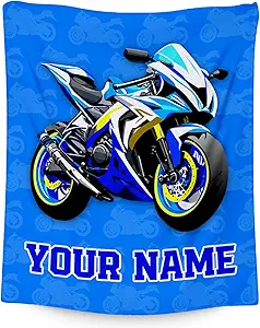 Kids Blanket for Boys, Personalized Cozy Soft Motorcycle Blanket Gifts for Kids, Cute Flannel Throw for Bed Couch, 60x80 Inches