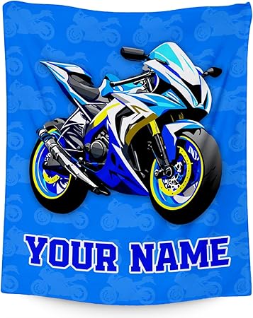 Kids Blanket for Boys, Personalized Cozy Soft Motorcycle Blanket Gifts for Kids, Cute Flannel Throw for Bed Couch, 60x80 Inches