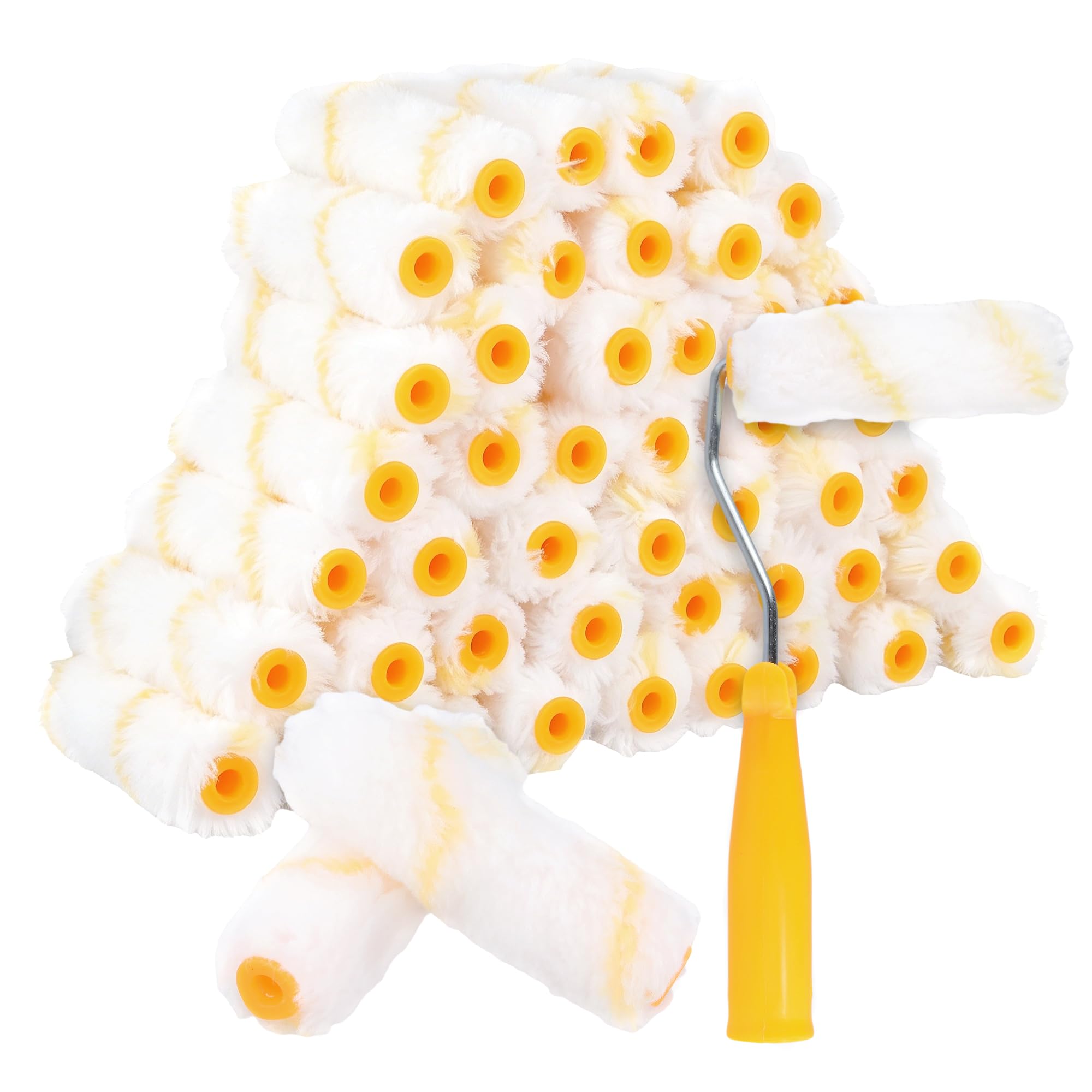 JIAYUET 100 PCS Mini Paint Roller Set, 4 Inch Paint Roller with Handle for Painting Projects, Wall Decoration