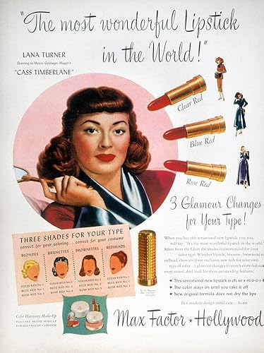 Max Factor Lipstick Ad Nendorsed por la estrella de cine Lana Turner de una revista estadounidense de 1948 Póster impreso por (18 x 24)