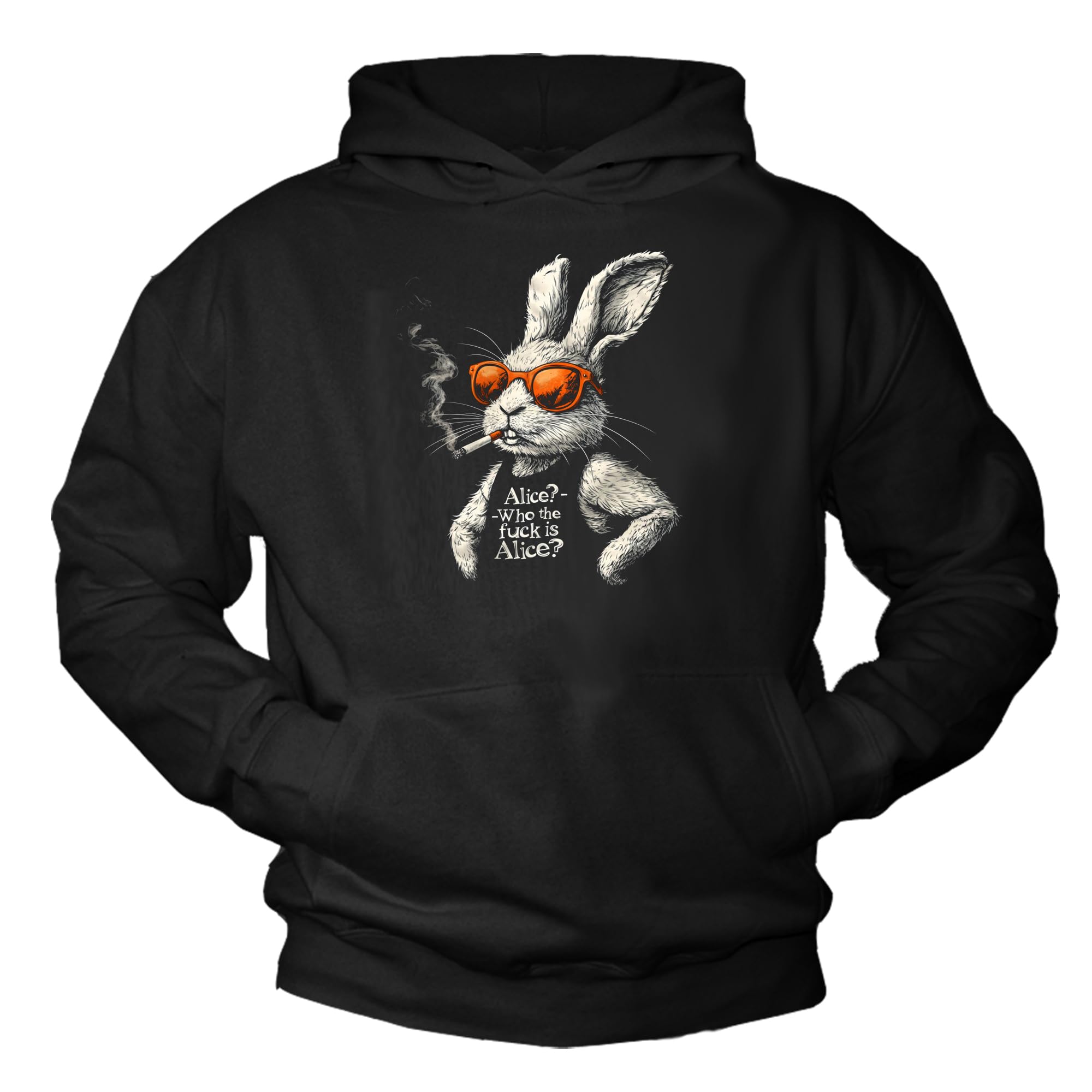 MAKAYA bluza z kapturem męska z napisem Who is Alice zabawny nadruk z motywem królika hoodie