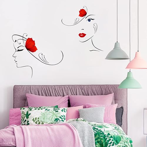 Miniatura 6 de 4 calcomanías de pared con contorno de cara de mujer, diseño de perfil, ojos y labios, calcomanías de pared autoadhesivas para el hogar, niñas,