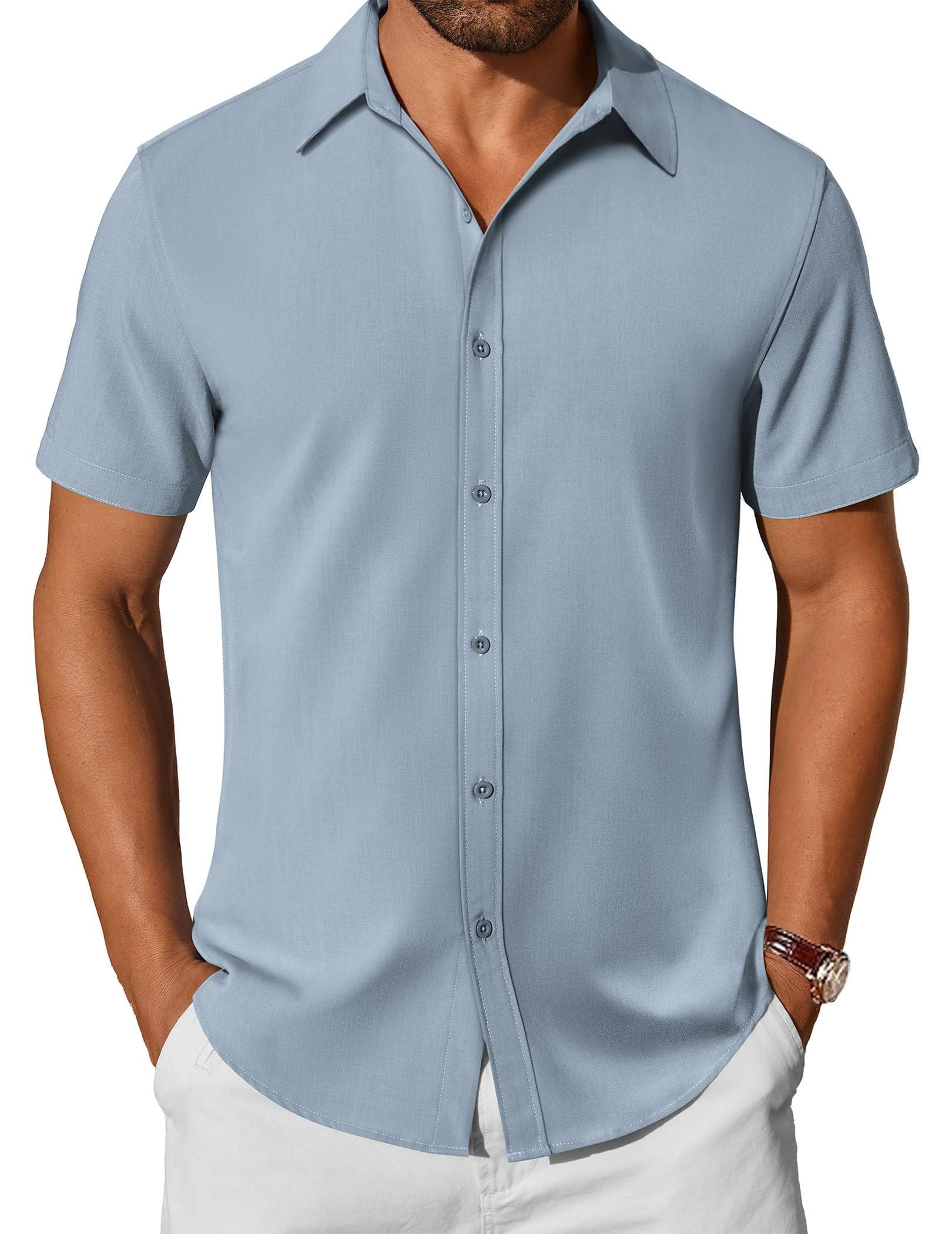 Chemise courte homme infroissable COOFANDY décontractée d'été - 7