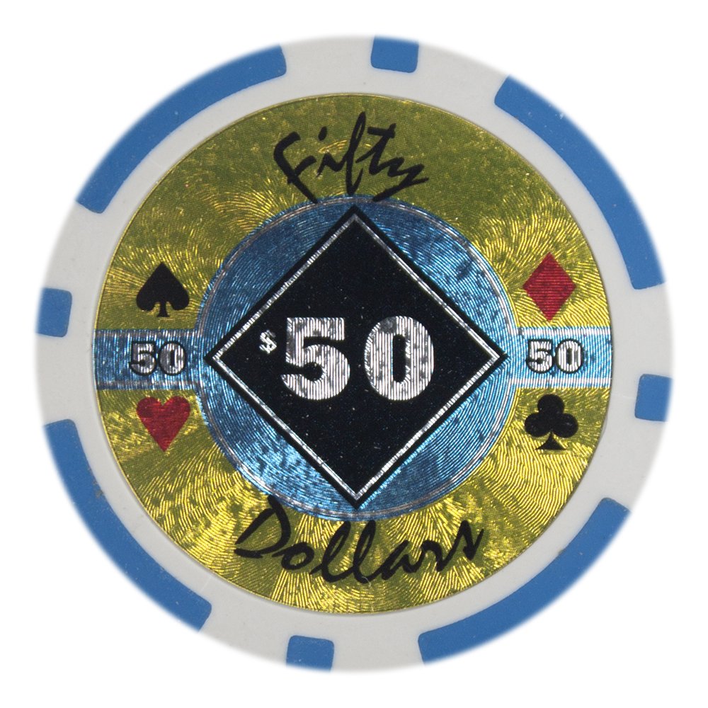 Brybelly Black Diamond Pokerchip Heavy Weight 14 Gramm Clay Composite - 50 Stück ($50 hellblau)