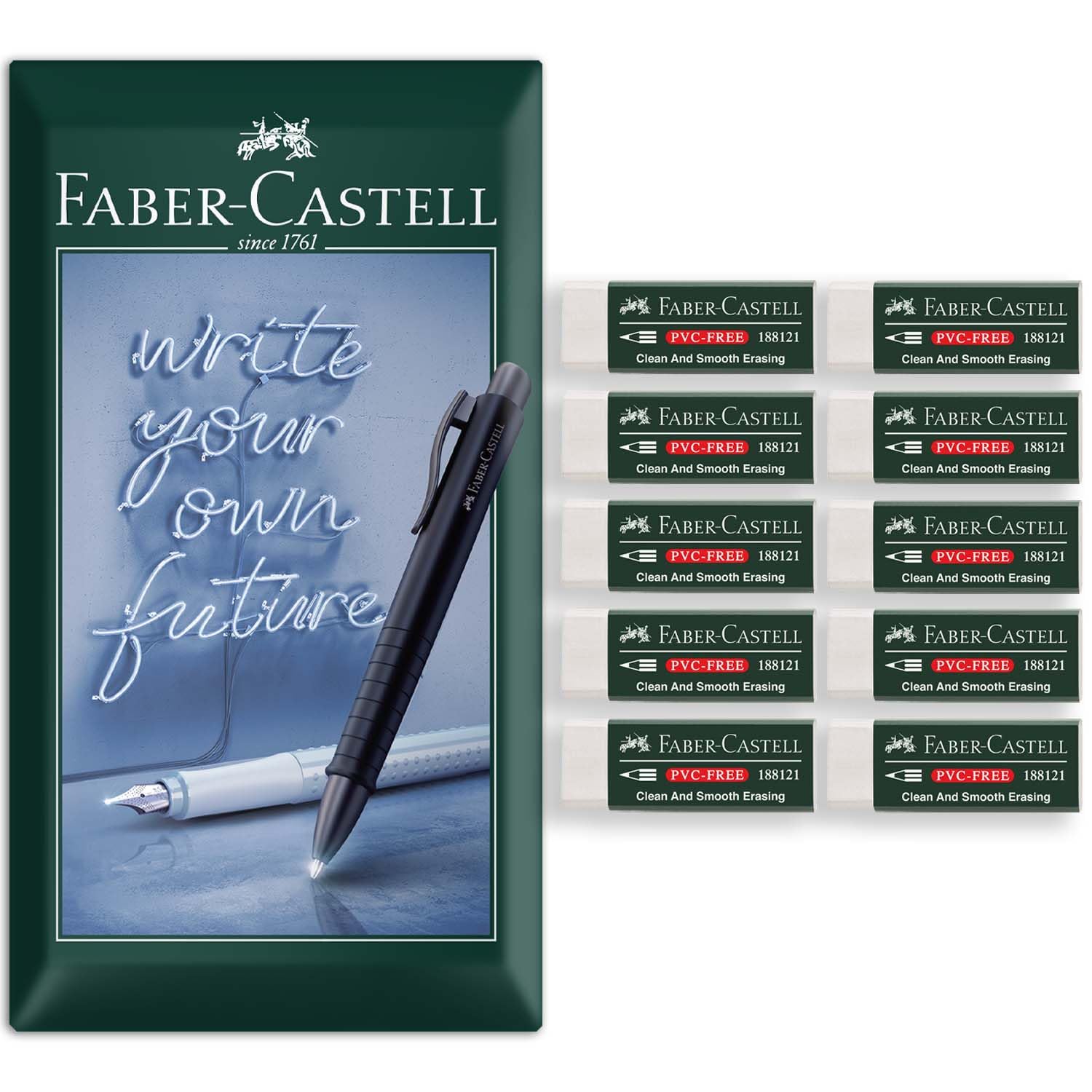 Faber-Castell PVC-Free Eraser | 7081N White Eraser | Soft, Clean, Smear-Free, Non-Toxic Erasing for School, Office & Art – in Envelope Packaging (Pack of 10)