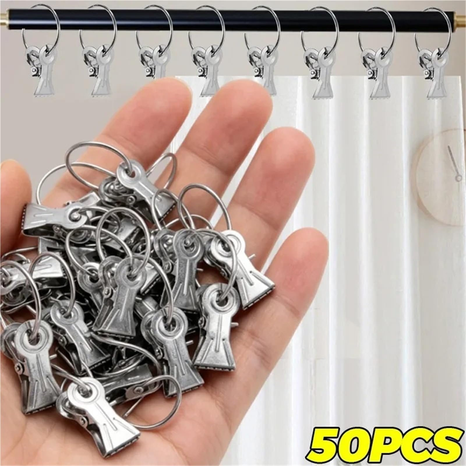Anillos para Cortina De Ducha 10/50 Uds Barra de Cortina de Metal Clip Anillos for Cortinas Ganchos Retro baño Decorativo Sombrero Toalla Abrazaderas Colgantes(50pcs)