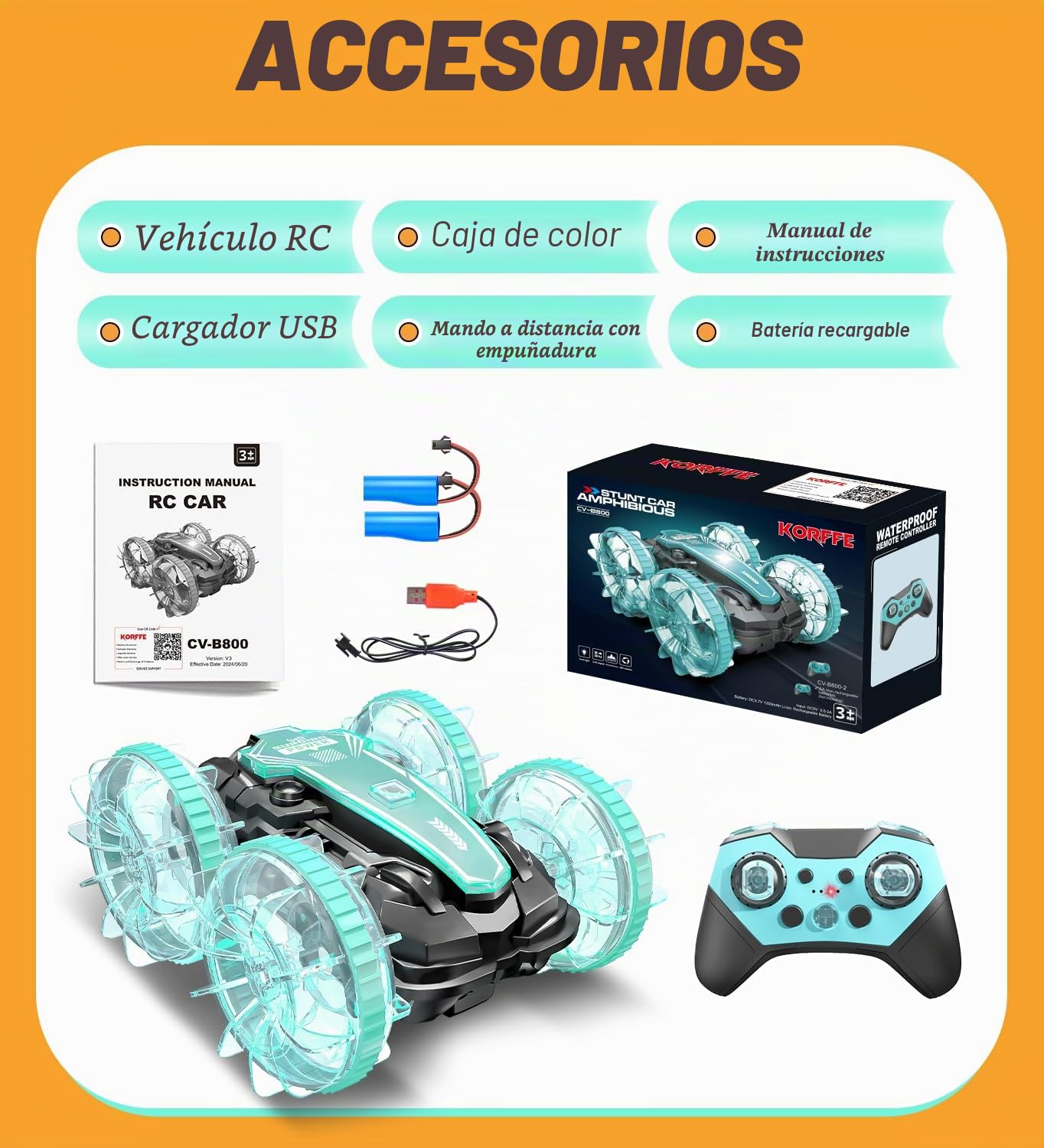 Vehículo anfibio Coche teledirigido 3 + años, RC Auto Car Toys a partir de 3, 4, 5, 6, 7, 8, 9 años, regalo de Navidad, niño de 3 años, juegos al aire libre para niños, playa, juguetes acuáticos