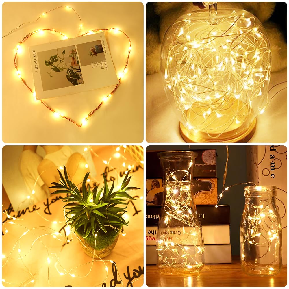 Vicloon Cadena de luces LED USB, 2 unidades, con mando a distancia, 10 m, 100 LED, 8 modos y temporizador, mini cadena de luces LED para Navidad, dormitorio, fiesta, boda, jardín