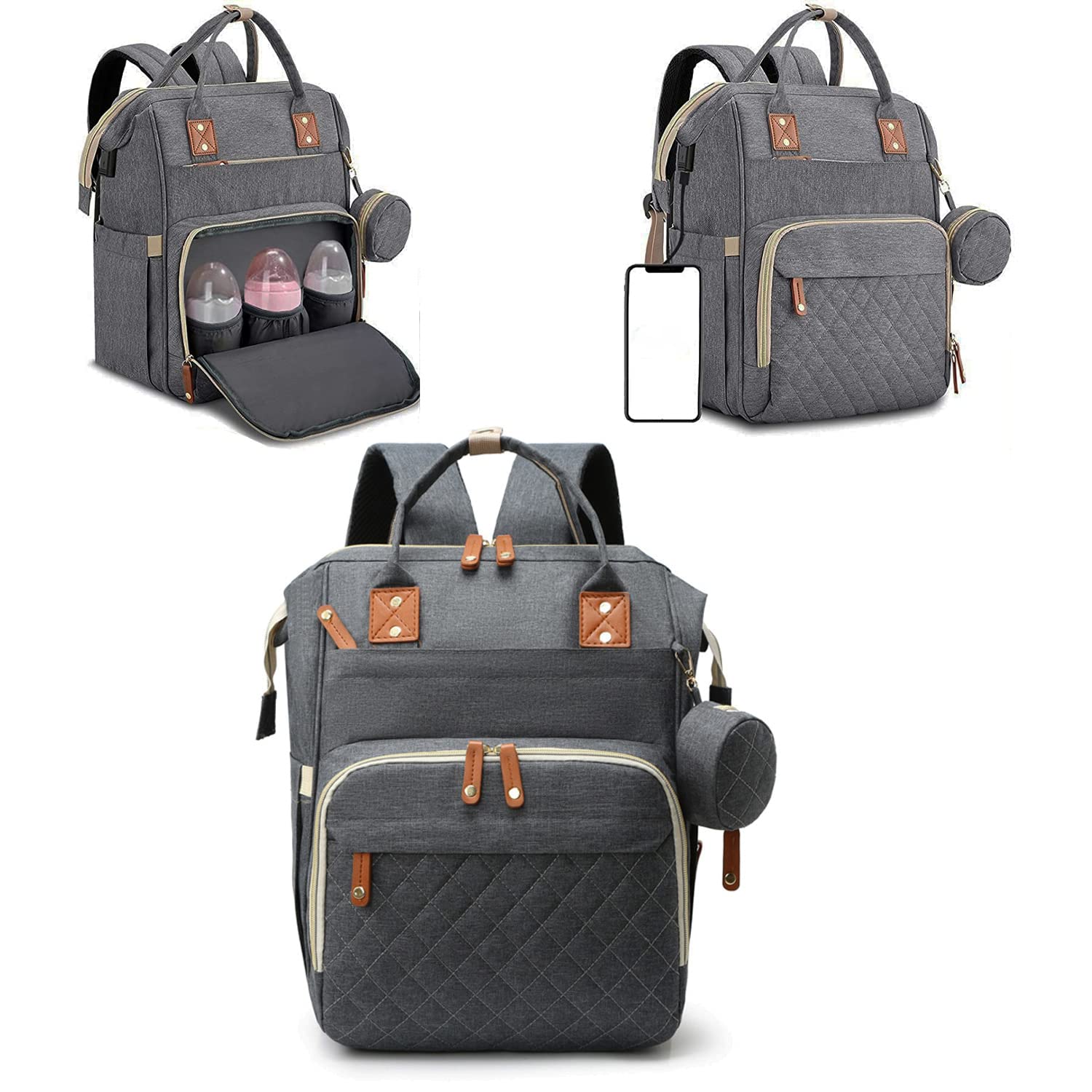 TOMVAES Diaper Bag Backpack,Large Baby Bag, Multi-functional Travel Back Pack, Anti-Water Maternity Nappy Bag Changing Bags with Insulated Pockets Stroller Straps and Built-in USB Charging Port