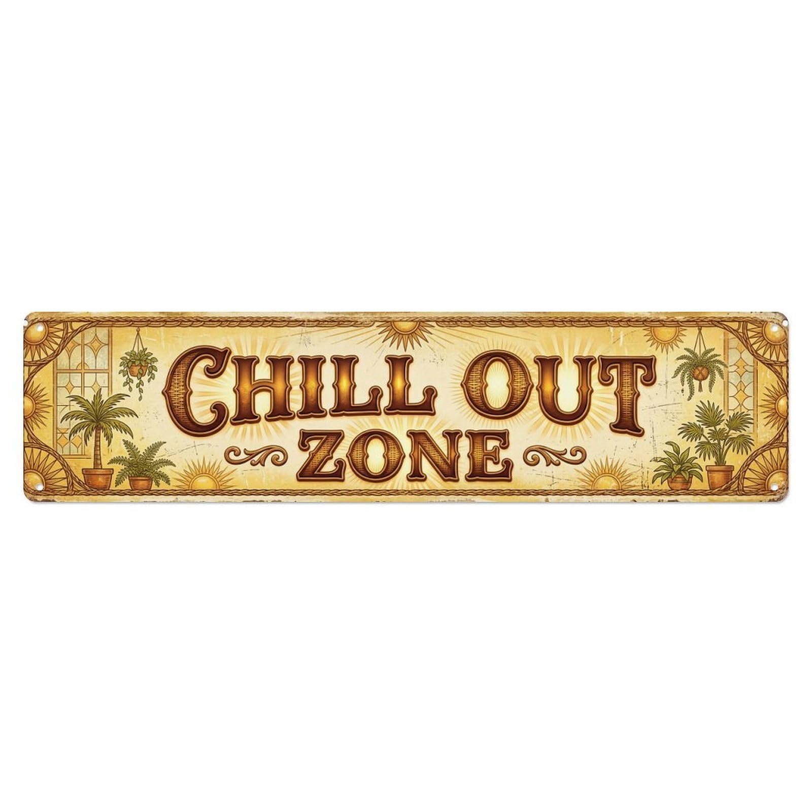 Chill Out Zone Rustic Solarium 3 Vintage Metal Tin Sign Wall Decor for Cafe, Club, Garden Metal Poster 4x16Inch