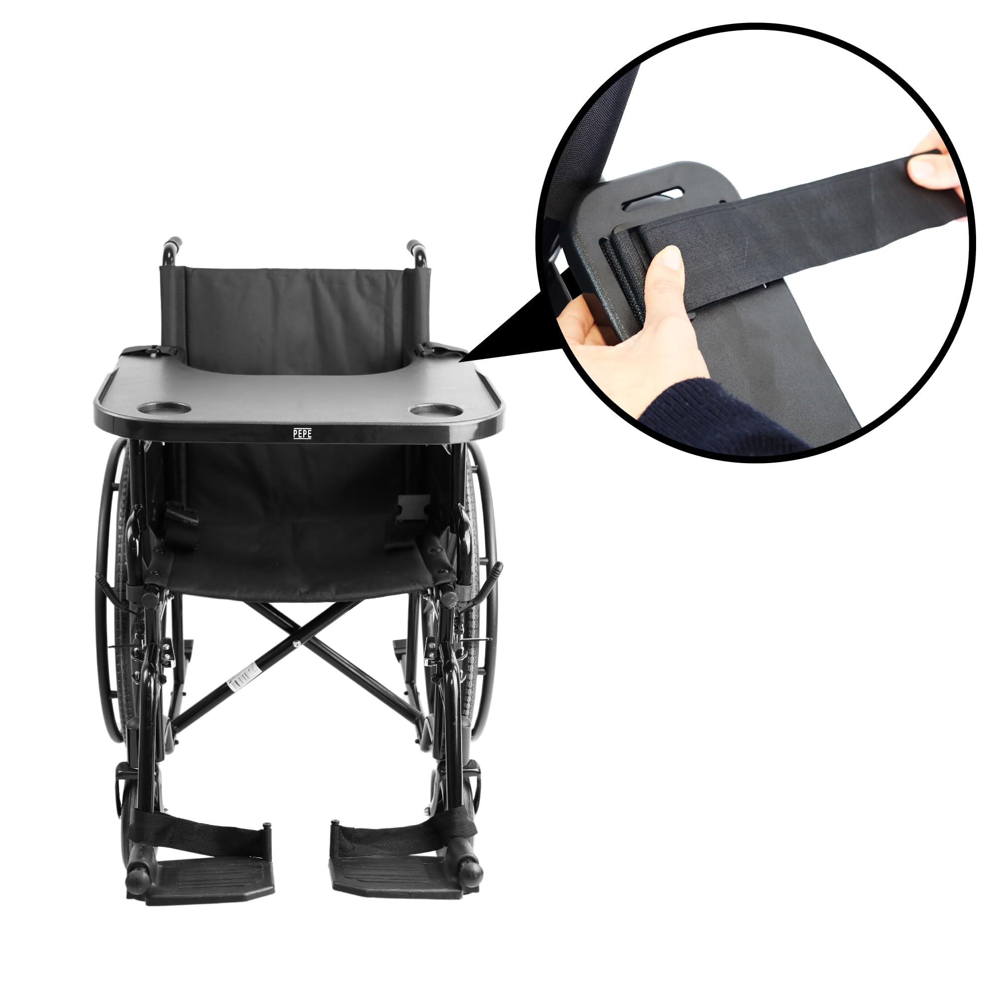 PEPE Mobility - Taca na wózek inwalidzki z uchwytem na kubek, zdejmowana, łatwa instalacja, stolik dla osób dorosłych