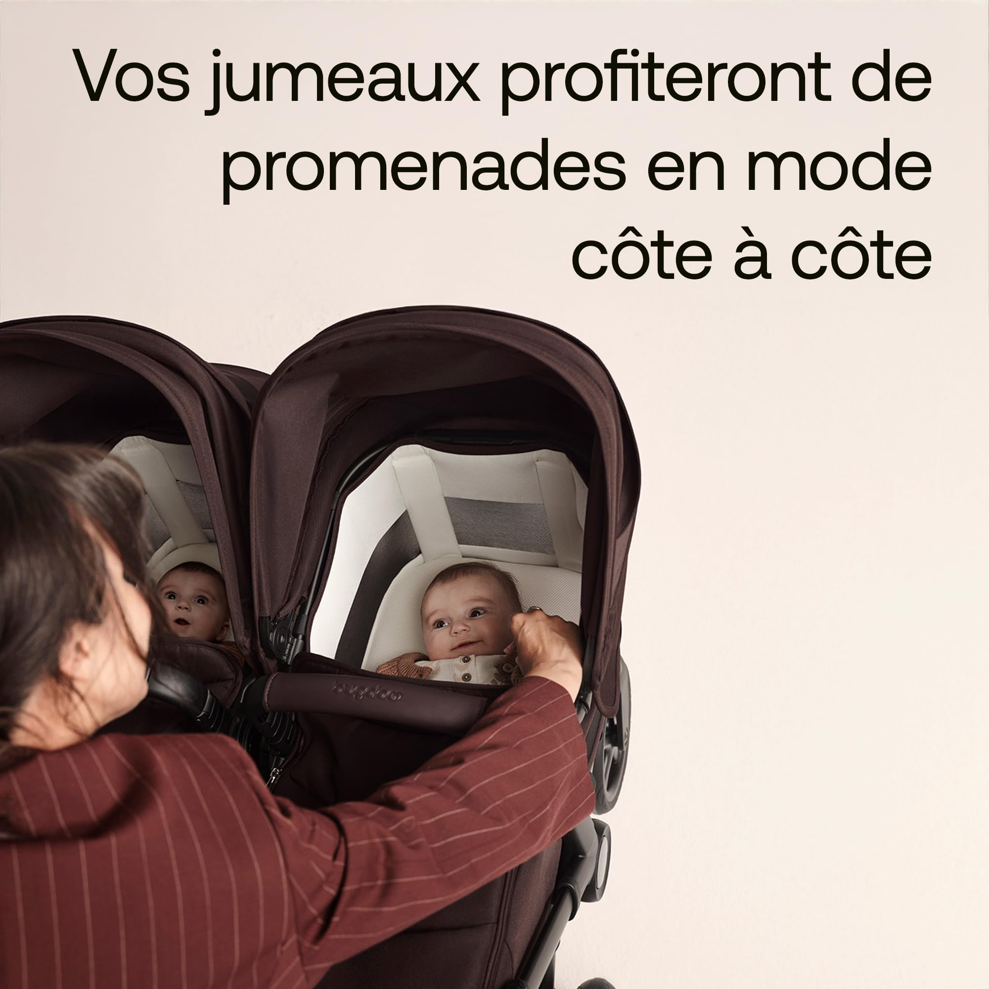 Bugaboo Donkey 6 Kit d'habillages pour nacelles jumeaux, convertit la poussette Donkey 6 double en poussette jumeaux pour nouveau-né & enfant, design côte à côte, facilement convertible, Cocoa Brown