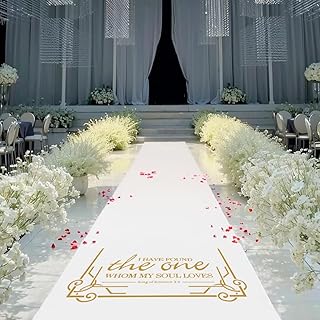 White Wedding Aisle Runner Aisle Runner for Wedding Ceremony Includes Pull String for Indoor or Outdoor Weddings, Prom and Parties,Halloween Parties can Also use a Carpet(Gold, 4x50 Feet)
