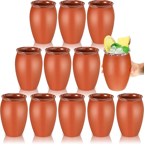 Gejoy 12 juegos de Cantaritos De Barro Mexicanos de 16 oz Cantaritos Shooters Cerámica Taco Martes Copa de Arcilla Mexicana Fiesta De Barro