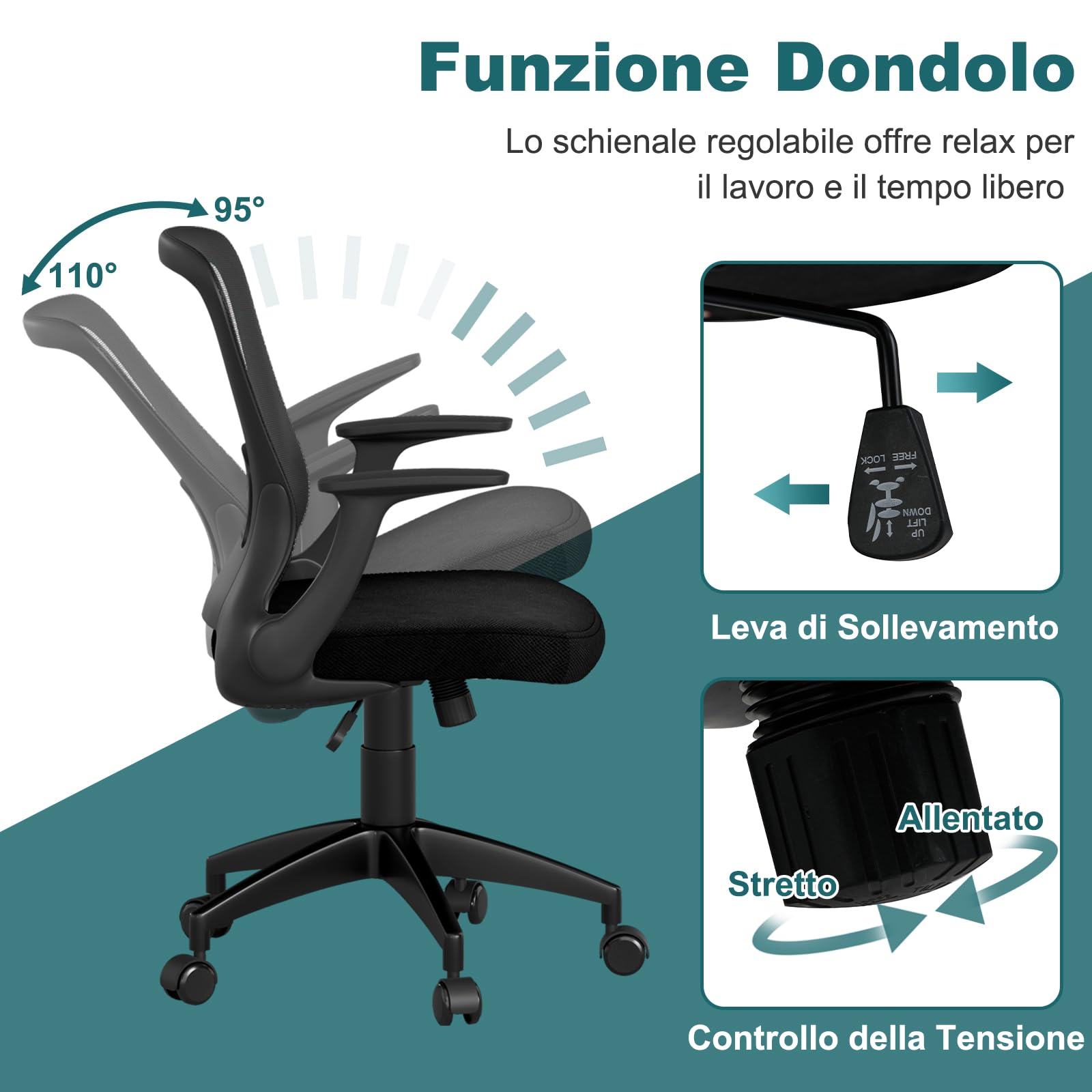 COSTWAY Sedia da Ufficio Girevole in Rete