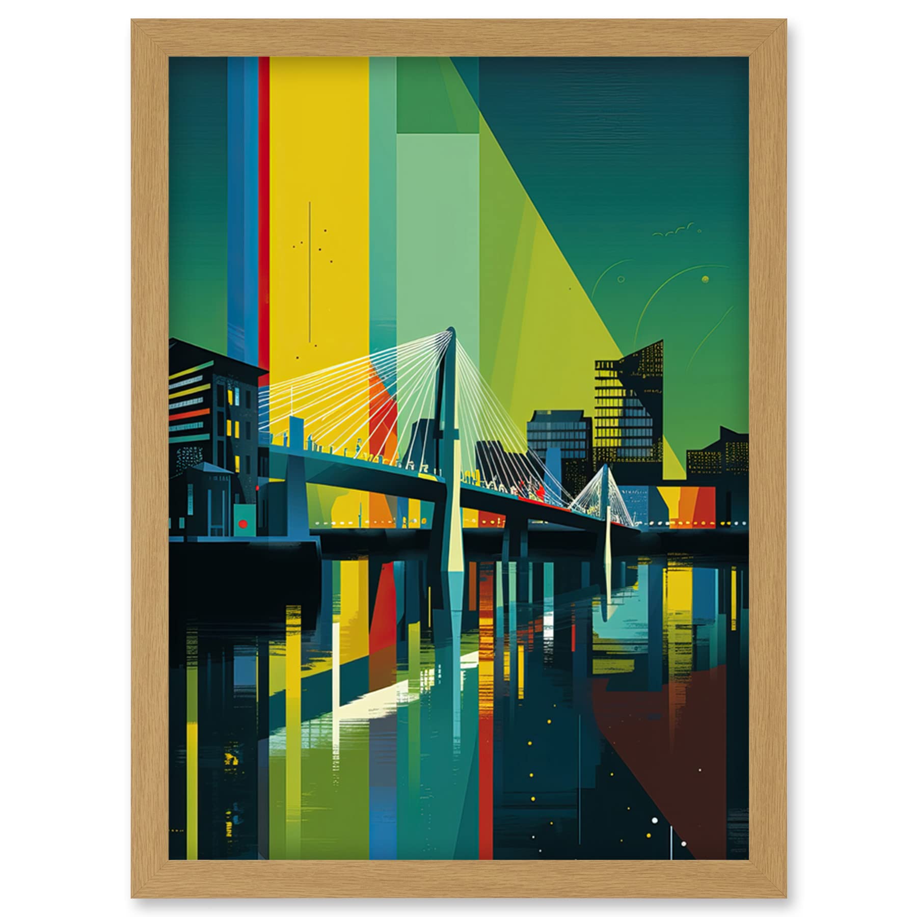 Artery8 Glasgow Bells Bridge Modern Geometric Cityscape Artwork Framed Wall Art Print A4