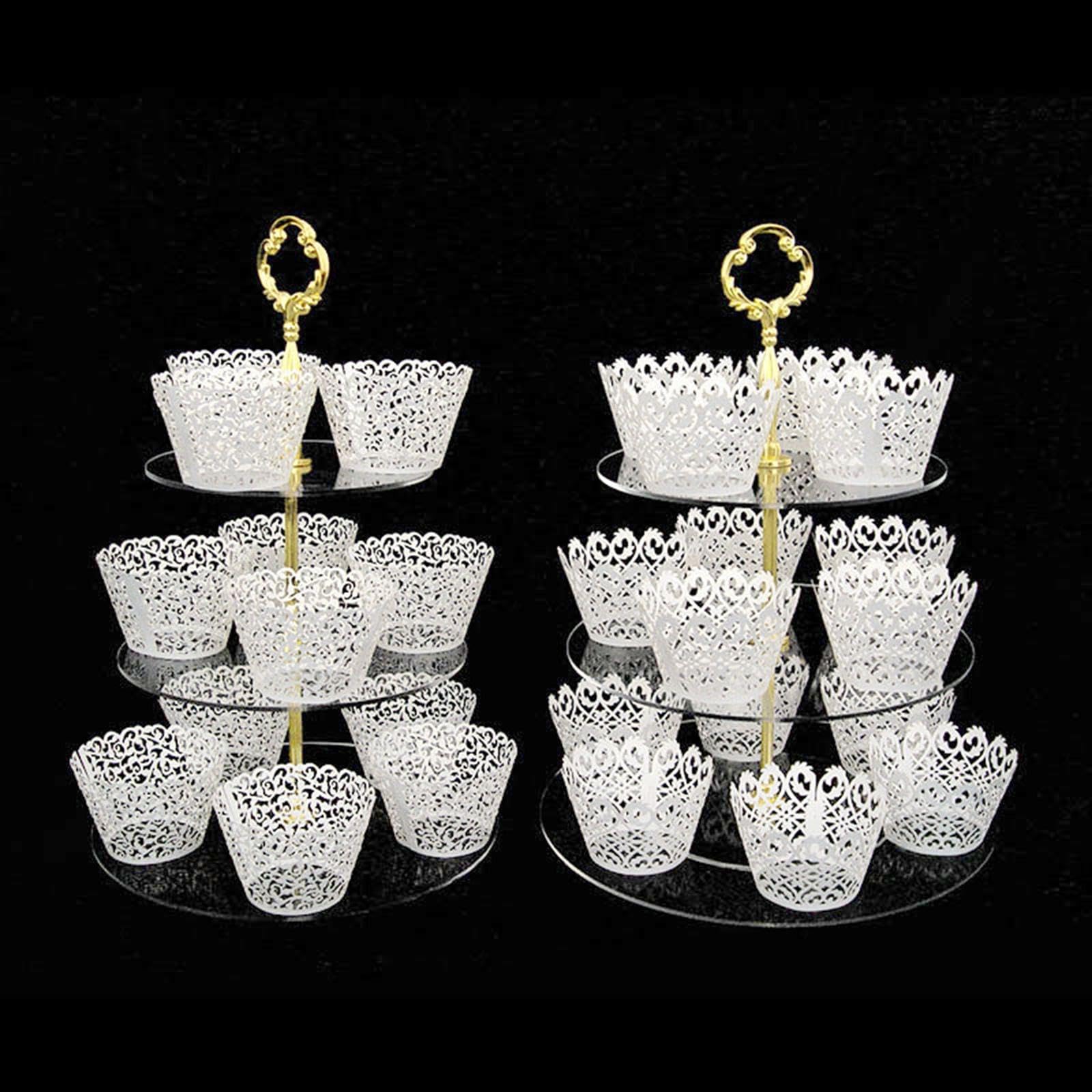 Gralara 3 Alzatine per Cupcake per Esposizione di Dessert, Trasparenti, Semplici, Decorative, Vassoio Da Portata per Cupcake per Scrivania E Casa, 4 pezzi