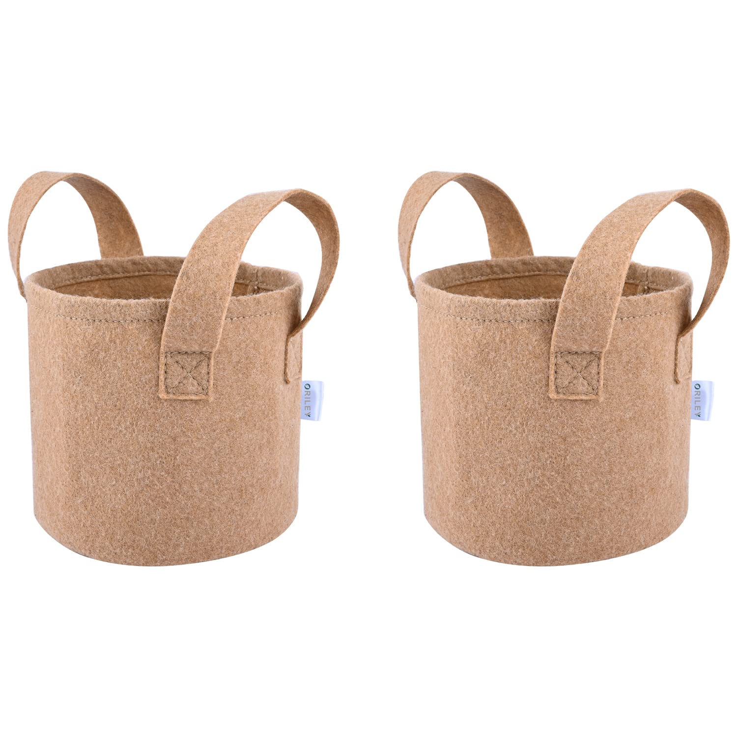 ORILEY Grow Bags 400 GSM 10 x 10 inch Heavy Duty Geo Fabric Plant Pot with Sturdy Handles Lightweight Bag Ideal for Gardening Balcony Terrace (Beige, Round, Pack of 2)