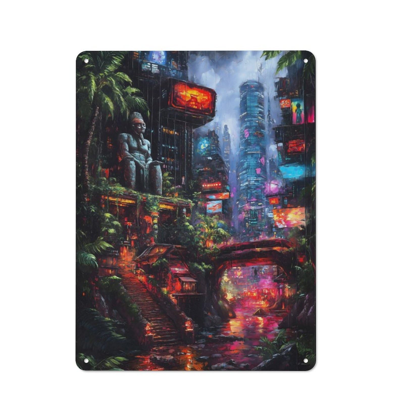 Classic Jungle Cityscape Metal Gift Sign 40x30cm, Small Space Decor for Home, Shop, Pub Or Studio Wall