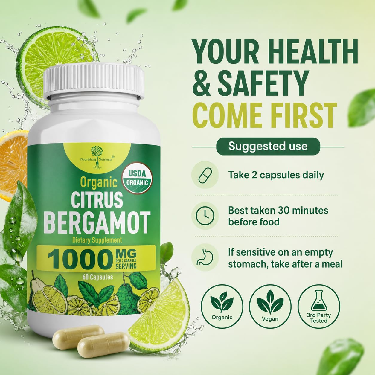 USDA Organic Citrus Bergamot - Italian Bergamonte- High Polyphenols 60caps — Amazon image 7