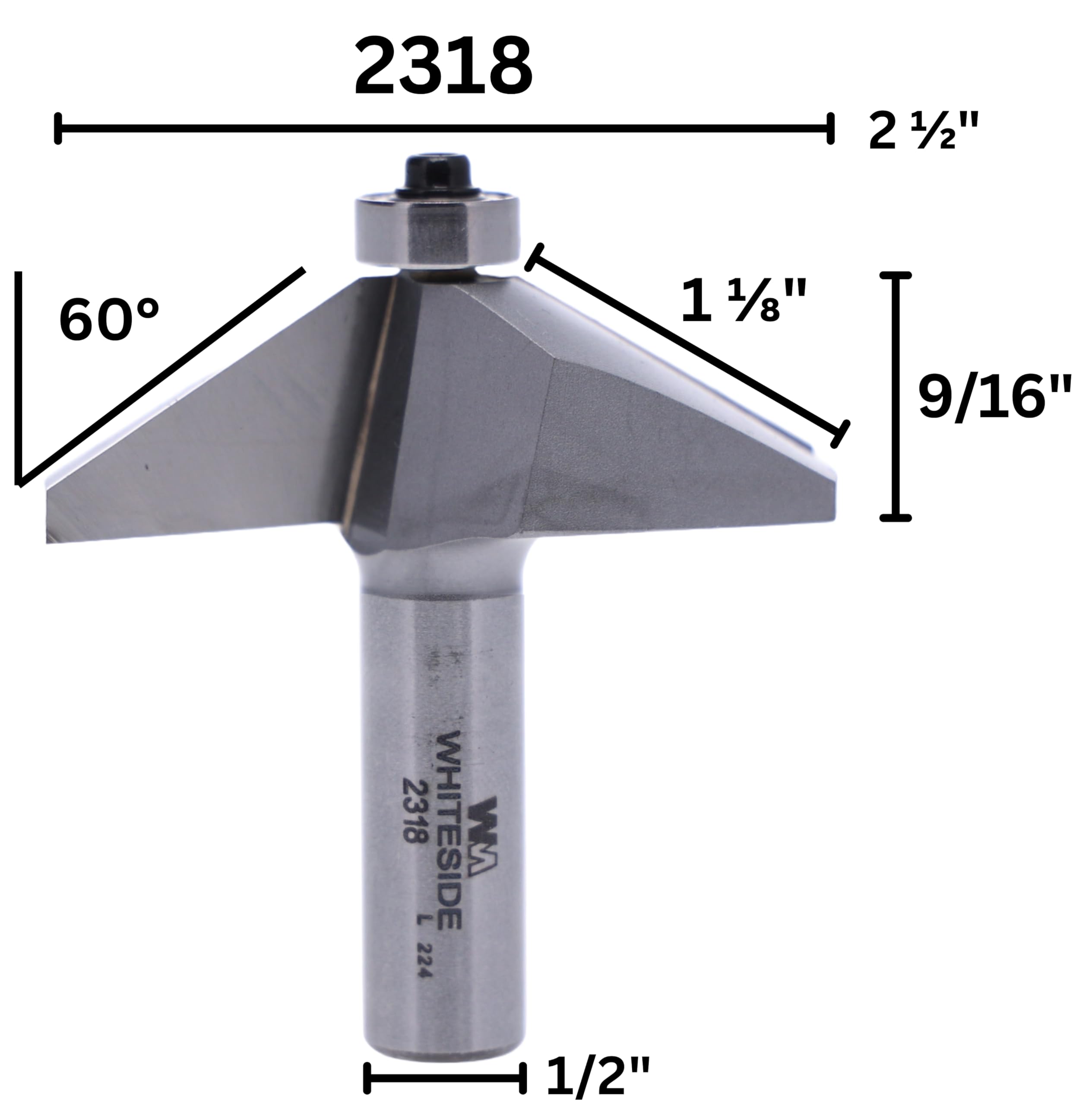 Whiteside 60 Degree Chamfer Bit - 1" CL, 1/2" SH -2