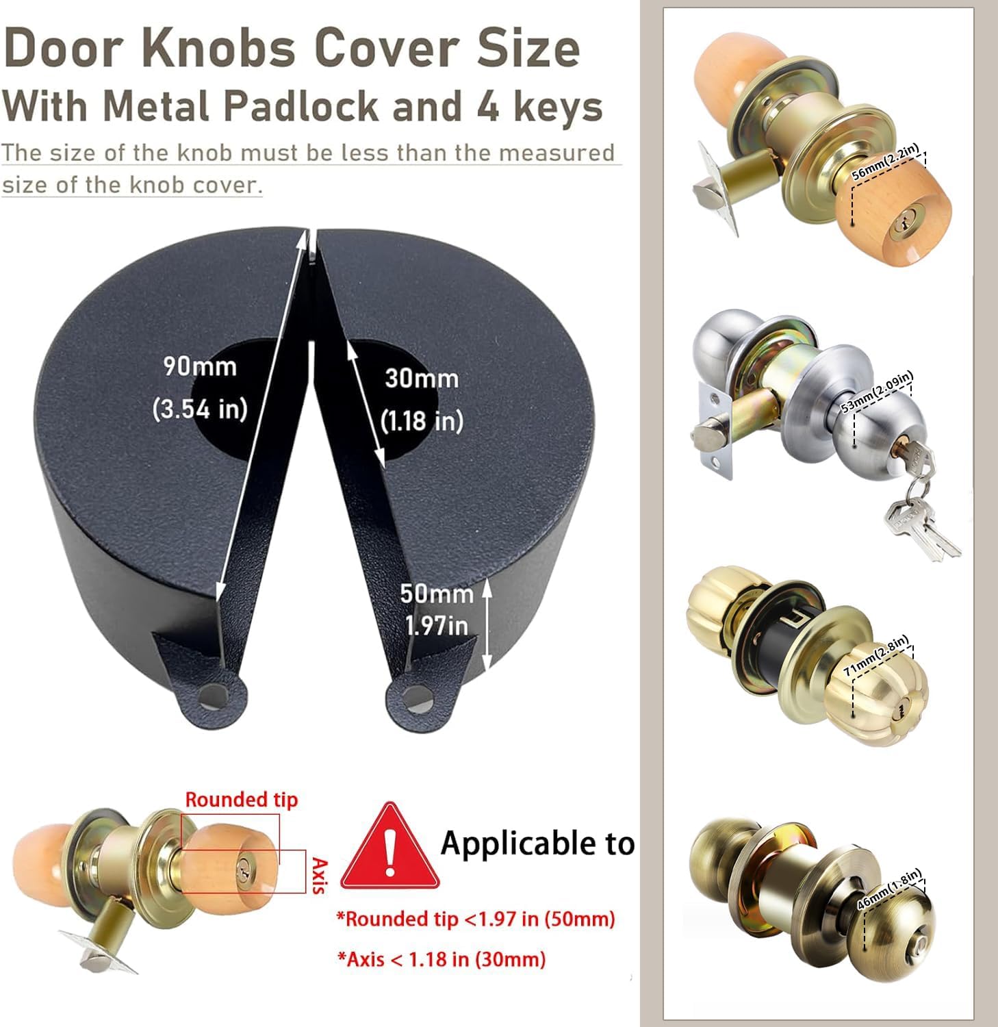 Door Knob Lock Out Device with Padlock, Door Handle Lock - Prevents Turning Door Handles and Entering Keyholes, for Covering Door Handles/Faucets/Valves, Stainless Steel (Black)
