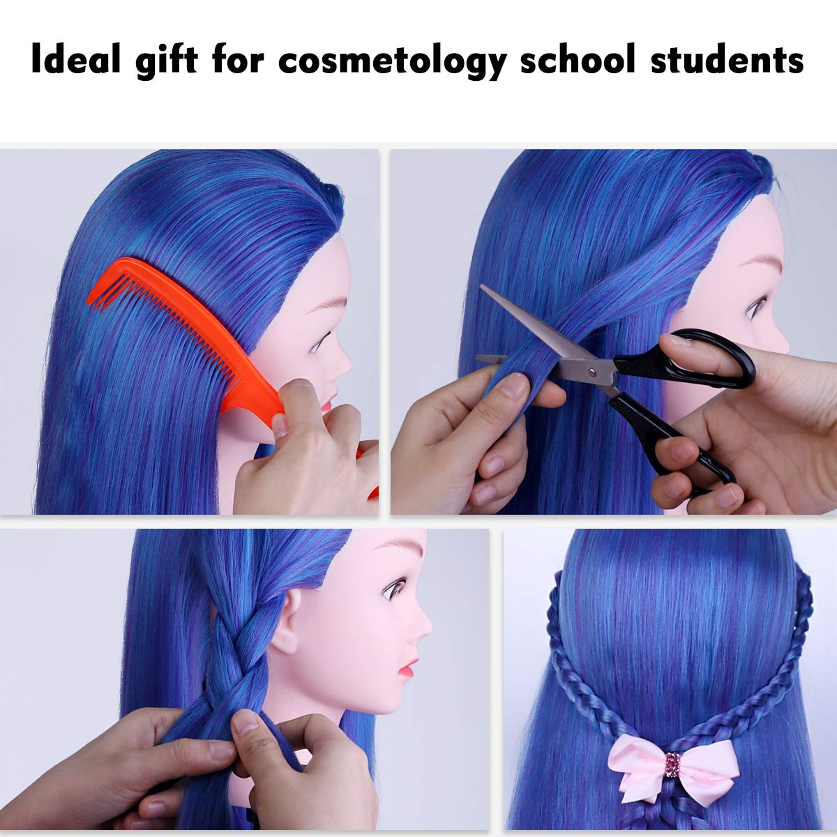 Beauty Star 29 Inches 100% Synthetic Fiber Hair Training Head Cosmetology Hairdressing Mannequin Manikin Doll Head with Table Clamp Holder & DIY Hair Braid Set