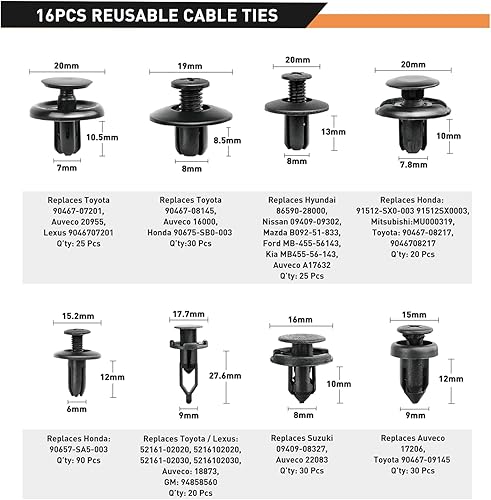Miniatura 3 de GOOACC Surtido de 855 clips de retención de empuje para automóvil y sujetadores automáticos, 16 tamaños más populares, remaches de parachoques de