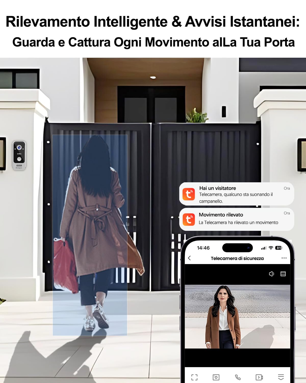 2K Videocitofono WiFi 2 Fili, Schermo Touch Screen a Colori 7", App Sblocco Remoto, Carta IC Unloc, Audio Bidirezionale, 170° Rilevamento Movimento, Visione Notturna, IP66, Scheda SD Integrata 64 GB