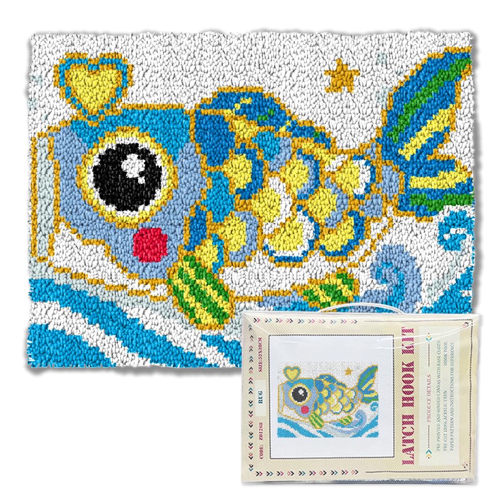 ORIGACH Japanese Koi Fish & Wave Latch Hook Rug Kit for Adults, 20.5x15inch