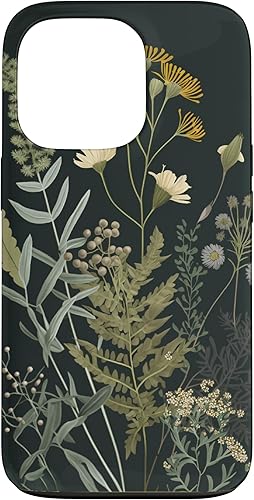 Funda para iPhone 13 Pro Olive Green Boho Botanical Wildflowers