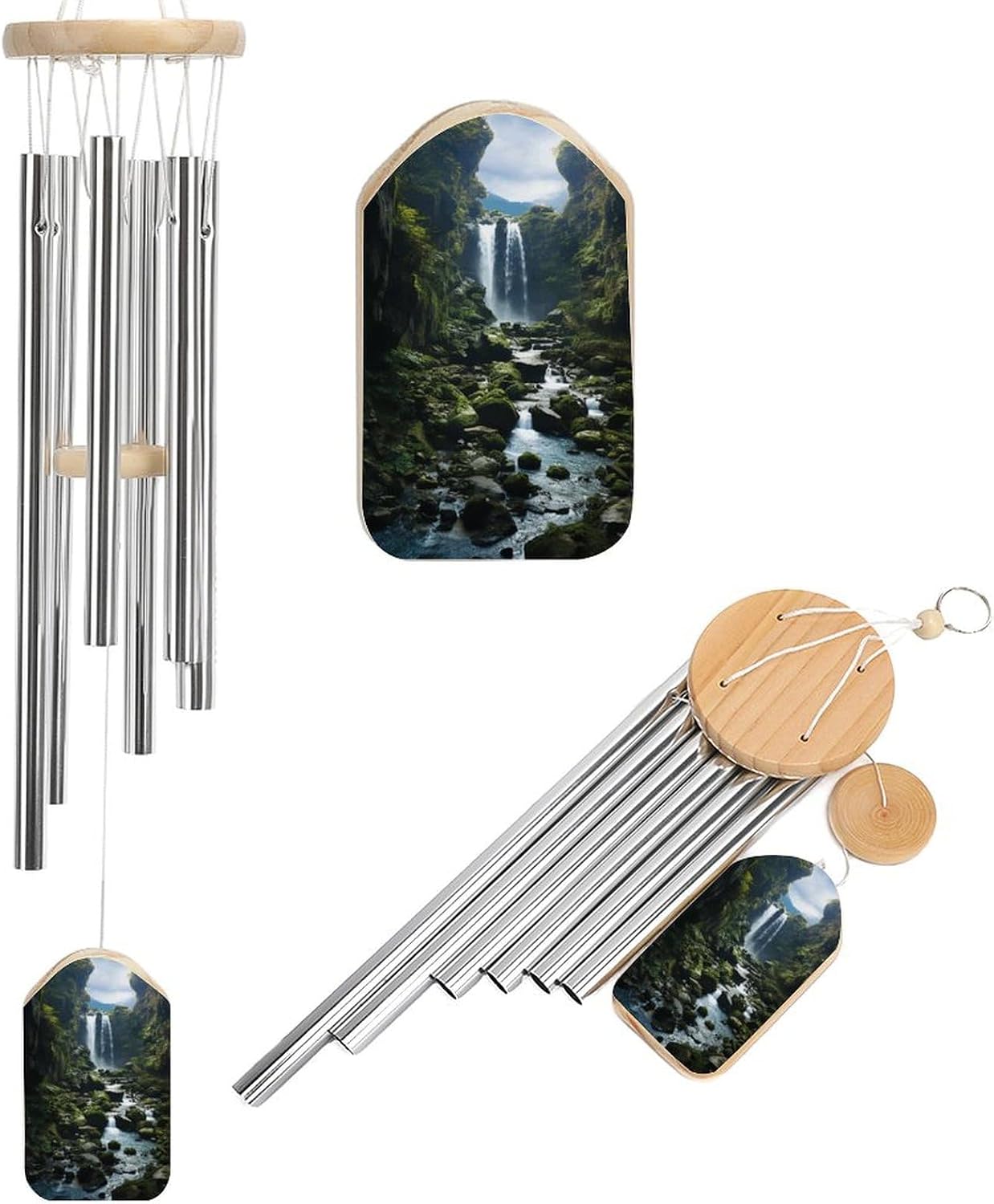Outdoor Wind Chimes, Waterfall Cliff Printed Wind Chimes,Simple Wind Chimes,Curtain Wind Chimes for Home Decoration