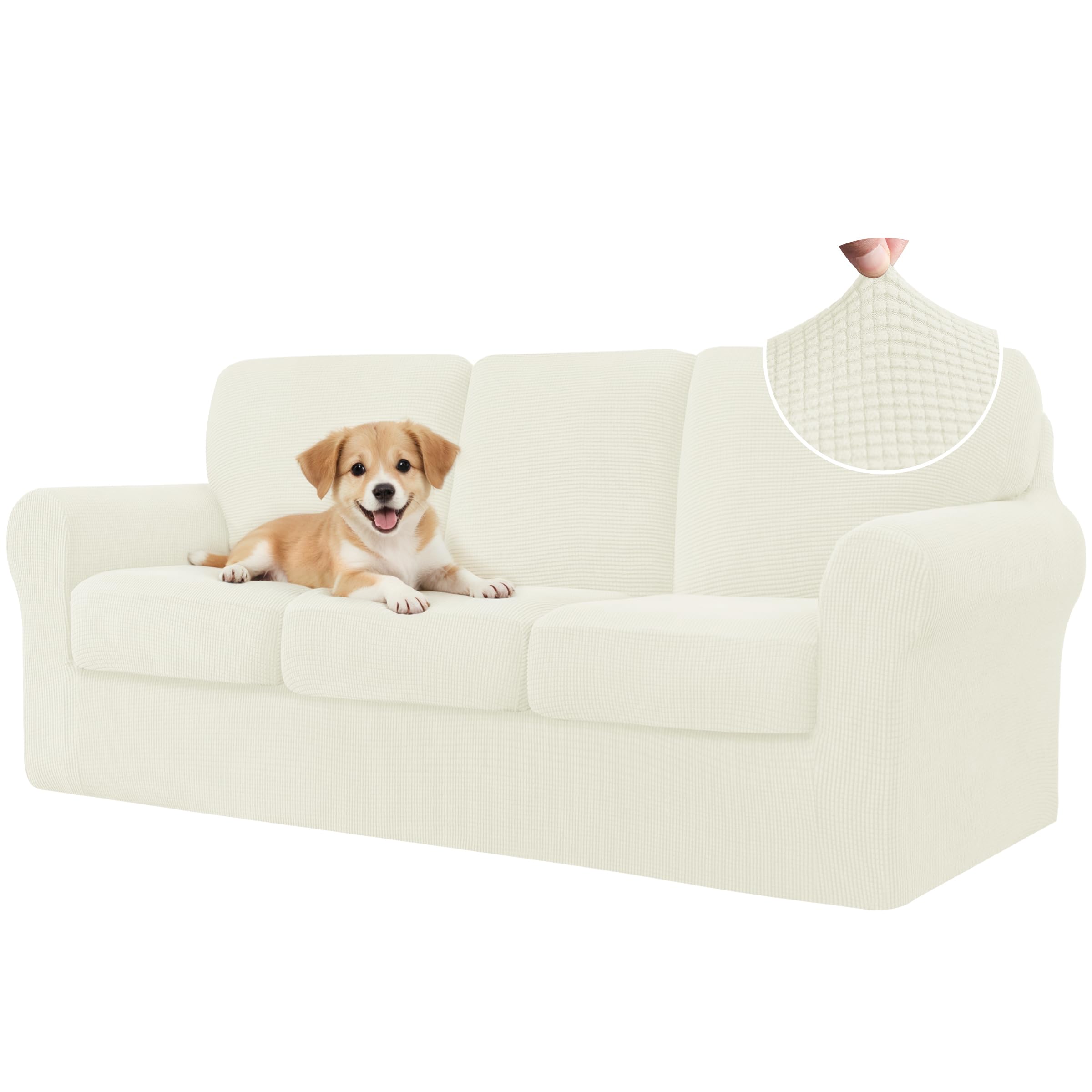 Photo 1 of CHUN YI 7 Piece Couch Covers Sofa Covers Washable, Stretch Sofa Slipcovers for 3 Cushion Couch with Seperate Backrest and Cushion Covers, Anti Slip Furniture Protector for Dogs Pets (Large, Cream)