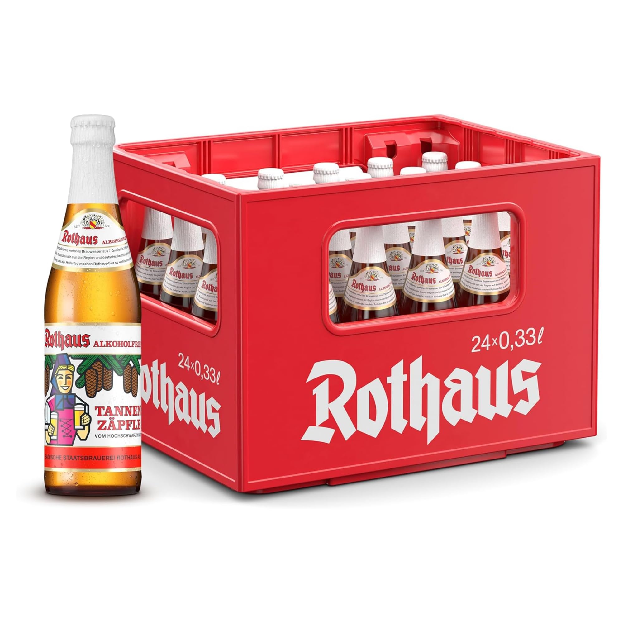 RothausAlcohol Free Pils (Tannenzäpfle Alkoholfrei), 0.5% - Set Of 24 x 330ml Bottles. Non Alcoholic German Beer - Vegan Friendly Fresh Tasting Zero Alcohol Pilsner Lager