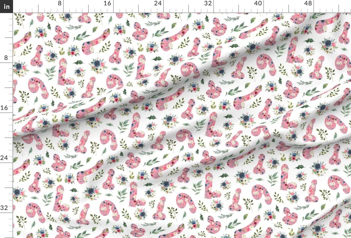 Spoonflower Fabric - Nsfw Mature Pink Floral Flower Penis Adult Gay Gay Pride Printed on Upholstery Velvet Fabric Fat Quarter - Upholstery Home Decor Bottomweight Apparel