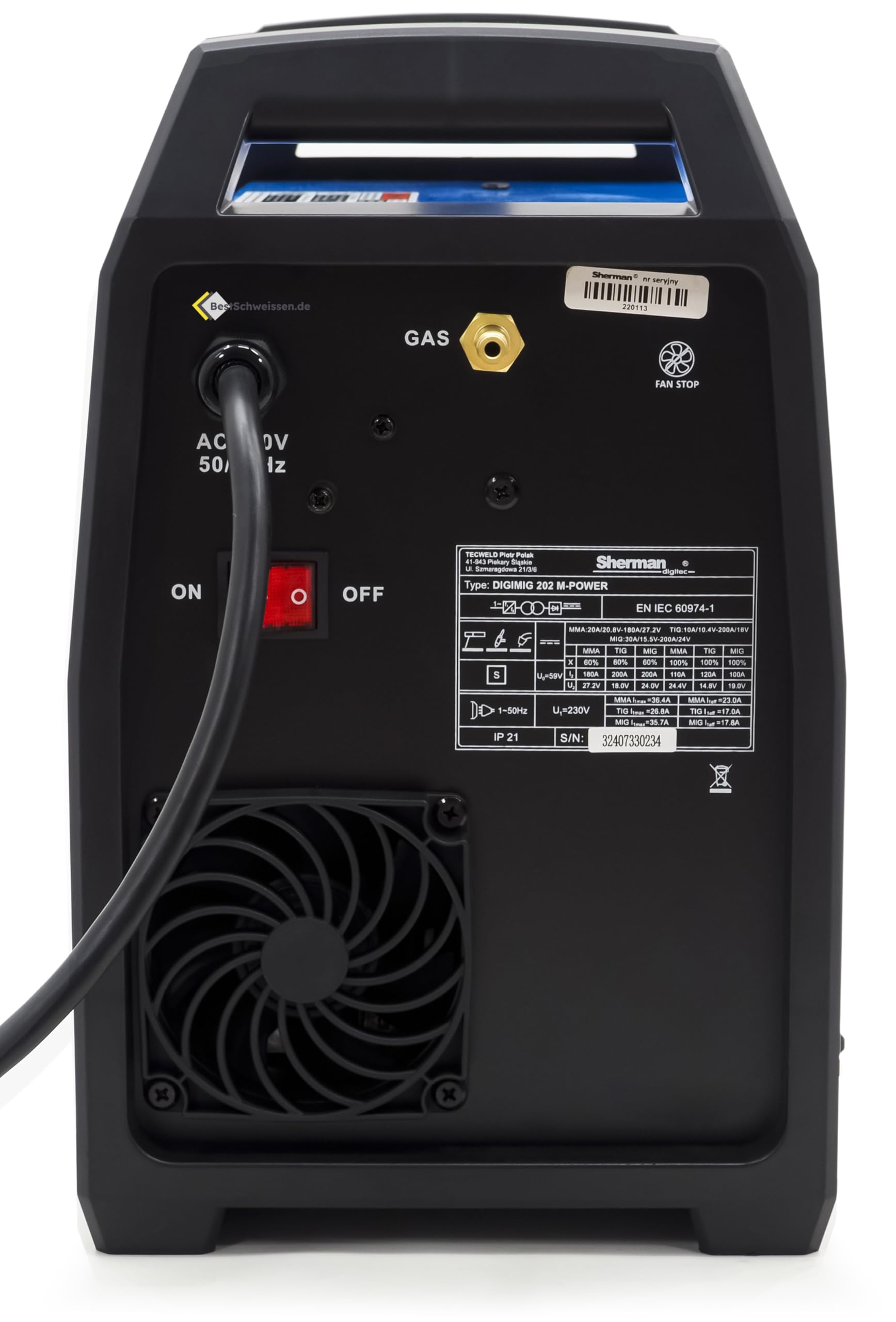 Sherman DIGIMIG 202 M-Power - Soldadora sinérgica MIG/MAG con 200 A para soldadura segura y precisa: Inverter técnica para acero, aluminio y más Bestschweissen.de