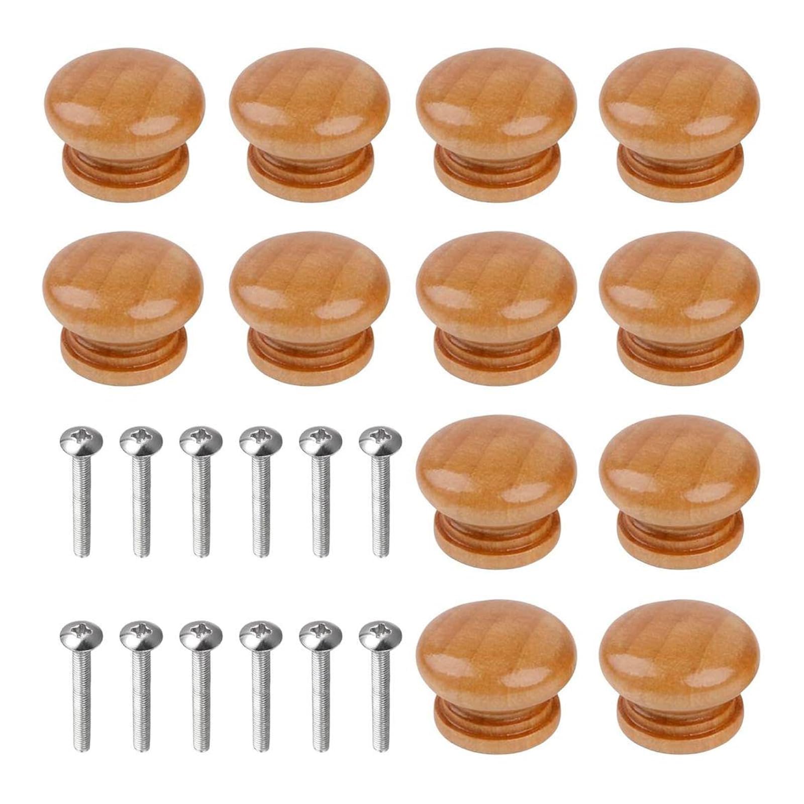 GYTFOG Set of 12 with Fixing Screws, Wooden Drawer Knobs, Natural Wood Cupboard Door Handles, Small Drawer Pulls for Kitchen Cupboard, Dresser, Wardrobe, Bathroom Vanity