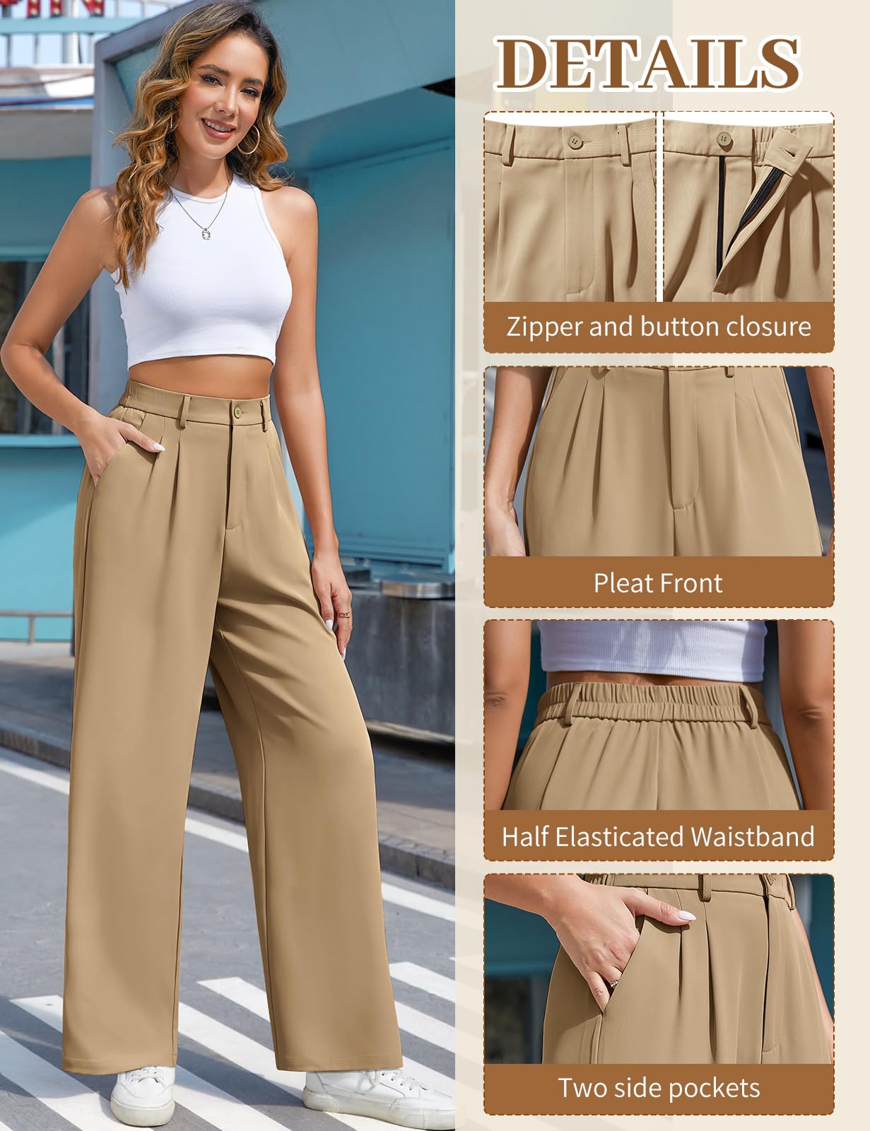 CMTOP Pantaloni Donna Eleganti Pantaloni Leggeri Donna Estivi Vita Alta Pantaloni Lunghi Casual Gamba Dritta Palazzo Tinta Unita Morbidi Pantaloni Larghi Comodi Pantalone con Tasche